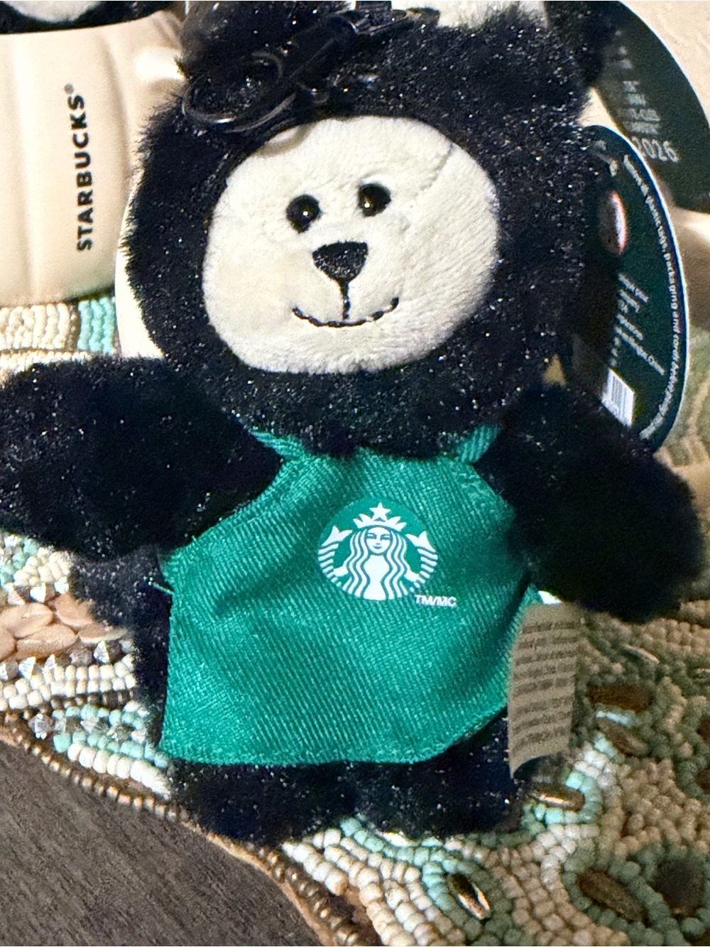 Starbucks Black Cat Plush Bear with Green Apron